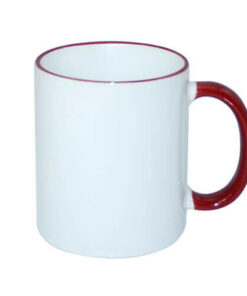 Tasse 330ml, A+, bordeauxfarbener Griff und Rand, für die Sublimation