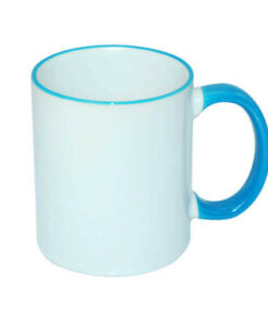 Tasse 330ml, A+, hellblauer Griff und Rand, für die Sublimation