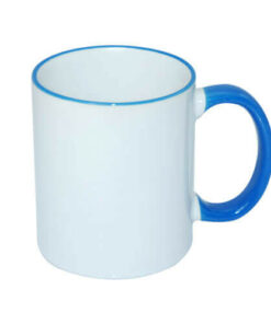 Tasse 330ml, A+, meeresblauer Griff und Rand, für die Sublimation