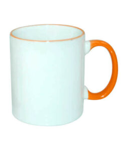 Tasse 330ml, A+, orangener Griff und Rand, für die Sublimation