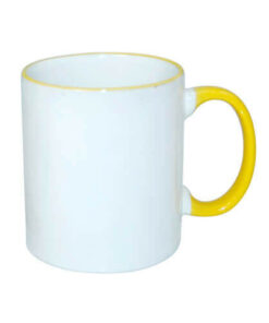Tasse 330ml, A+, gelber Griff und Rand, für die Sublimation