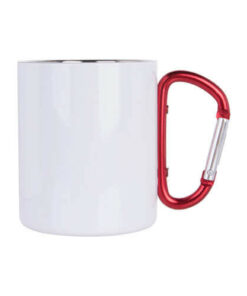 Becher 300ml, Weiß, Metall, mit Karabiner-Griff, für die Sublimation
