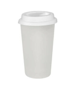 Tumbler-Becher, Glas, mit weißem Deckel, für den Sublimationsdruck.