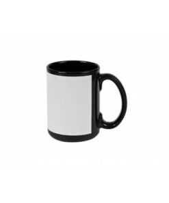 Tasse 450ml, A+, Schwarz, mit weißem bedruckbaren Fenster, für die Sublimation
