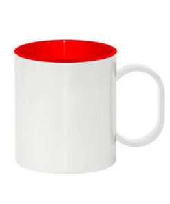 Tasse 330ml, Kunststoff, rote Innenseite, für die Sublimation