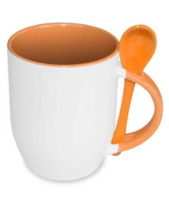 Fototasse 330ml mit  Teelöffel, mit eigener patentierten JS-Beschichtung, orange, für die Sublimation