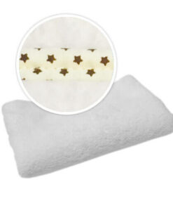 Kinderdecke, Weiß mit cremefarbenem Besatz, braune Sterne,  für den Sublimationsdruck