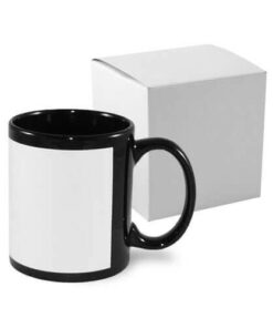 Tasse 330ml, A+, Schwarz, mit weißem bedruckbaren Fenster und Box, für die Sublimation
