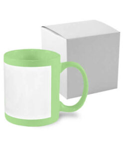 Tasse 330ml, A+, Grün, mit weißem bedruckbaren Fenster und Box, für die Sublimation