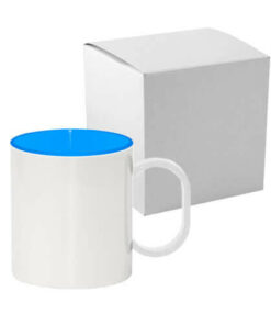 Tasse 330ml, Kunststoff, hellblaue Innenseite, mit Box, für die Sublimation