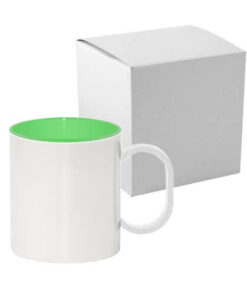 Tasse 330ml, Kunststoff, hellgrüne Innenseite, mit Box, für die Sublimation