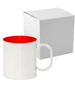 Tasse 330ml, Kunststoff, rote Innenseite, mit Box, für die Sublimation