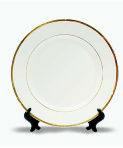 Teller 25 cm, Keramik, Weiß mit goldenen Streifen, mit Standfuß, für den Sublimationsdruck