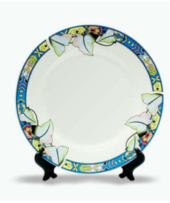 Teller 18 cm, Keramik, Weiß mit buntem Ornament, mit Standfuß, für den Sublimationsdruck