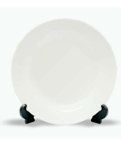 Teller 18 cm, Keramik, Weiß mit goldenen Streifen, mit Standfuß, für den Sublimationsdruck