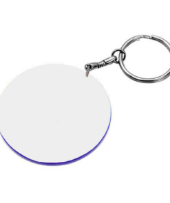 Schlüsselanhänger, Rund, 47 mm, Kunststoff, Weiß mit blauem Rand, für den Sublimationsdruck
