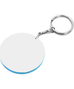 Schlüsselanhänger, Rund, 60 mm, Kunststoff, Weiß mit blauem Rand, für den Sublimationsdruck