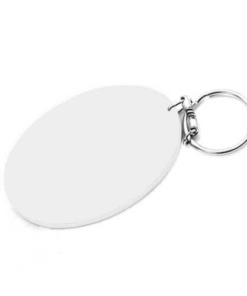 Schlüsselanhänger, Oval, 80 x 55 mm, Kunststoff, Weiß, für den Sublimationsdruck