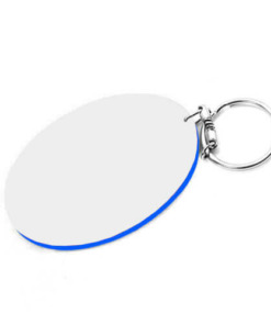 Schlüsselanhänger, Oval, 80 x 55 mm, Kunststoff, Weiß mit blauem Rand, für den Sublimationsdruck